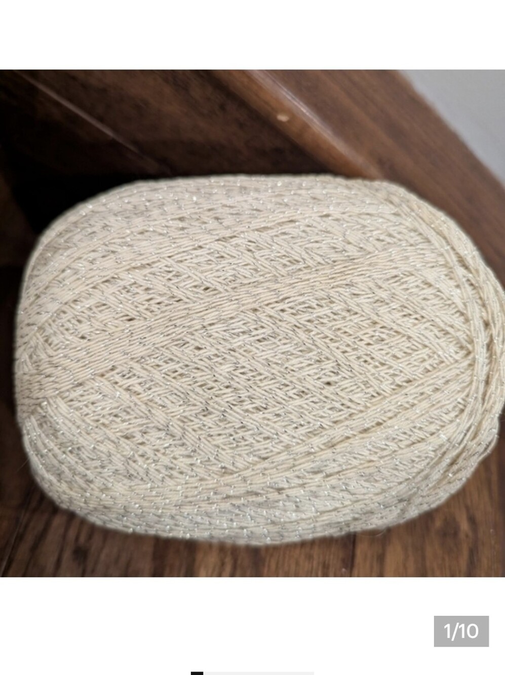Cream crochet Thread Spool with Silver Accents Approx 1500 Meters